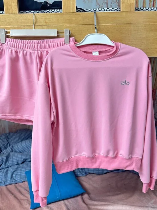 ALO Pink Long-Sleeve & Shorts Set — Size M - Picture 2 of 2